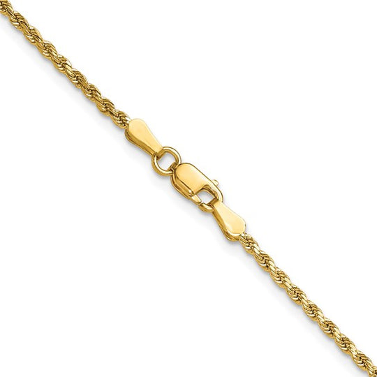 10K Yellow Gold Chain – 22 inches, 2 mm, Semi-Solid Diamond-Cut Rope Chain with Lobster Clasp