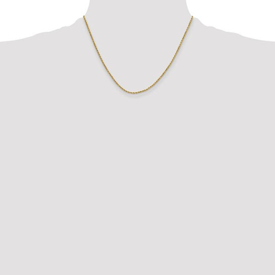 10K Yellow Gold Semi-Solid Rope Chain, 18 Inches, 2mm Diamond Cut with Lobster Clasp