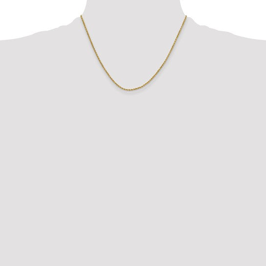 Cadena de Cuerda Semi-Sólida en Oro Amarillo de 10K, 18 Pulgadas, 2 mm con Corte Diamante y Broche de Langosta