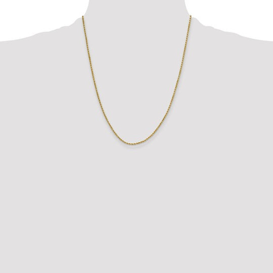10K Yellow Gold Chain – 22 inches, 2 mm, Semi-Solid Diamond-Cut Rope Chain with Lobster Clasp