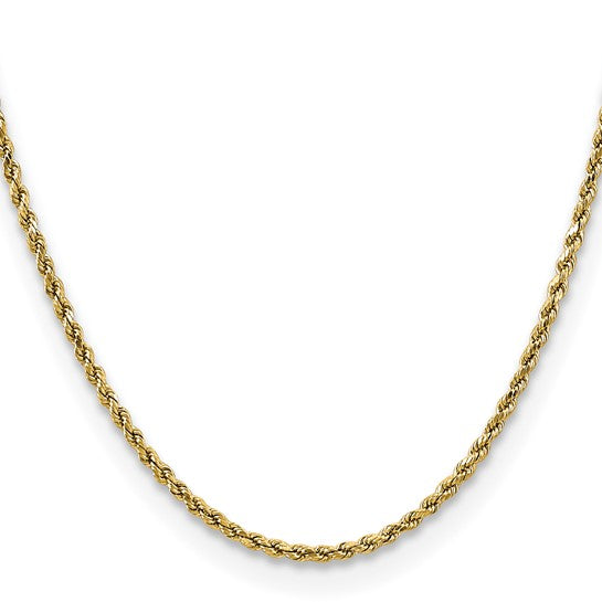 10K Yellow Gold Semi-Solid D/C Rope Chain, 2.5mm, 16 Inches