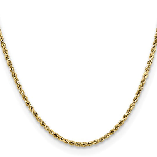 10K Yellow Gold Semi-Solid D/C Rope Chain, 2.5mm, 16 Inches