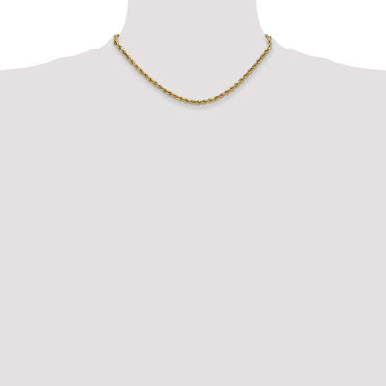 10K Yellow Gold Semi-Solid D/C Rope Chain, 2.5mm, 16 Inches