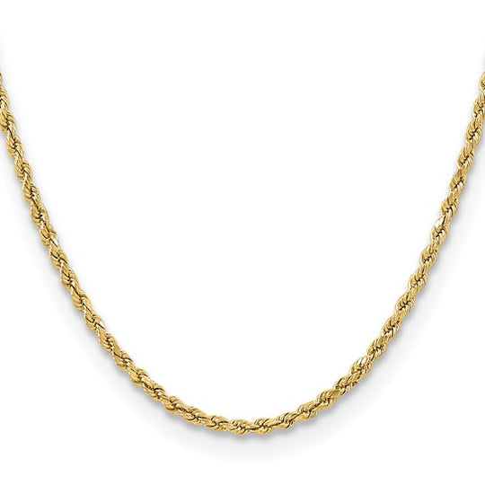 10K Yellow Gold Semi-Solid Rope Chain, 16 inches, 3 mm, Diamond Cut