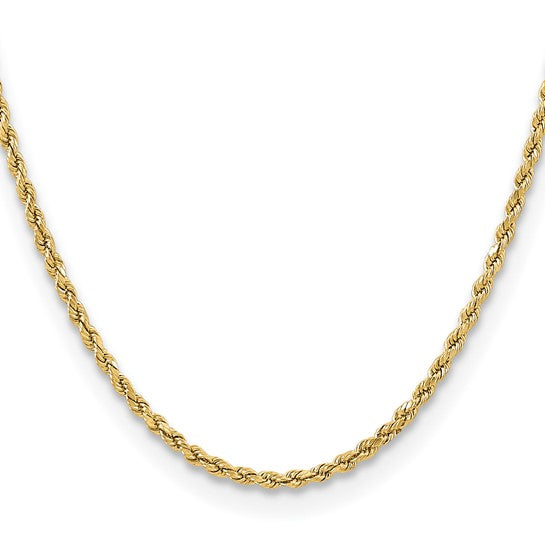 Cadena Rope Semisólida de Oro Amarillo 10K, 16 pulgadas, 3 mm, Corte Diamante