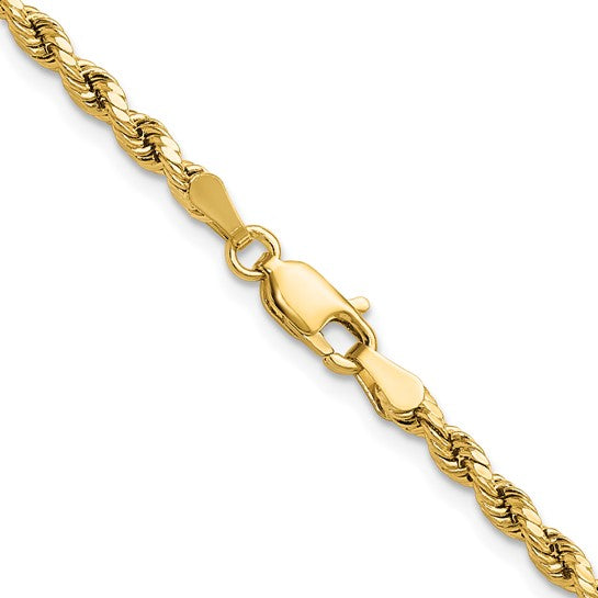 Cadena Rope Semisólida de Oro Amarillo 10K, 16 pulgadas, 3 mm, Corte Diamante