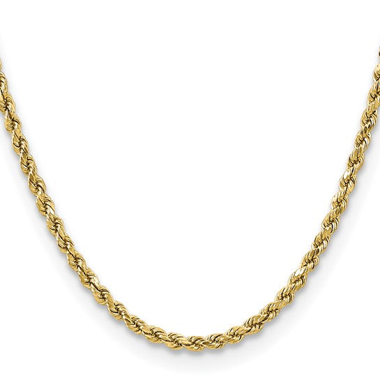 10K Yellow Gold Diamond Cut Semi-Solid Rope Chain – 3.5 mm, 16 Inches