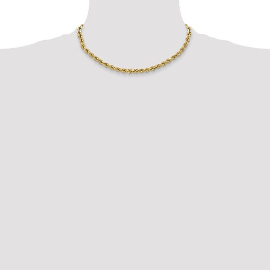 10K Yellow Gold Diamond Cut Semi-Solid Rope Chain – 3.5 mm, 16 Inches