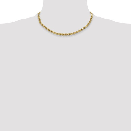 10K Yellow Gold Diamond Cut Semi-Solid Rope Chain – 3.5 mm, 16 Inches