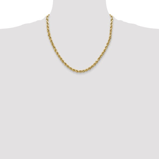 10K Yellow Gold Chain – 3.5mm Semi-Solid Rope with Diamond Cut and Lobster Clasp