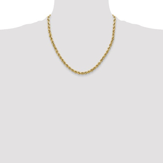 10K Yellow Gold Chain – 3.5mm Semi-Solid Rope with Diamond Cut and Lobster Clasp