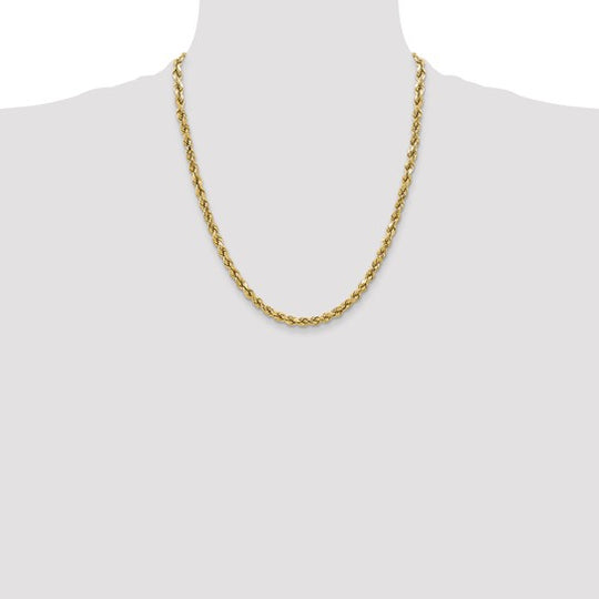 10K Yellow Gold Chain — 22 inches, 3.5 mm, Diamond-Cut Semi-Solid Rope Style with Lobster Clasp