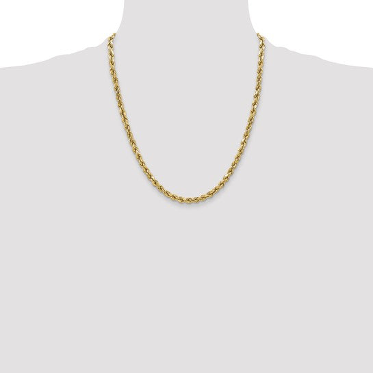 Cadena de Oro Amarillo de 10K — 22 pulgadas, 3.5 mm, Estilo Cuerda Semi-Sólida con Corte Diamante y Cierre de Langosta
