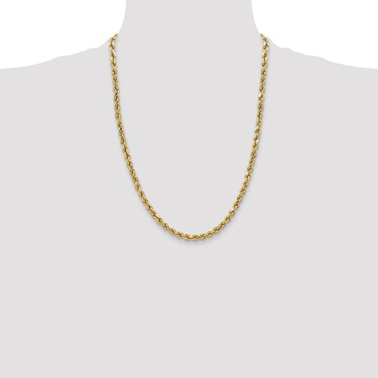 10K Yellow Gold Chain, 24 Inch, 3.5mm, Semi-Solid Rope Style with Lobster Clasp