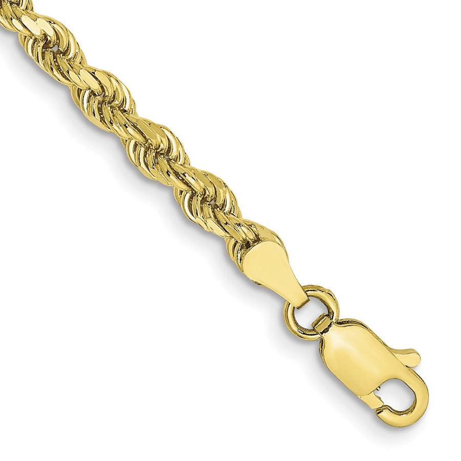 Pulsera de Oro Amarillo 10K – Cuerda de 3.5 mm Semi-Sólida con Corte Diamante y Cierre Langosta (8 pulgadas)