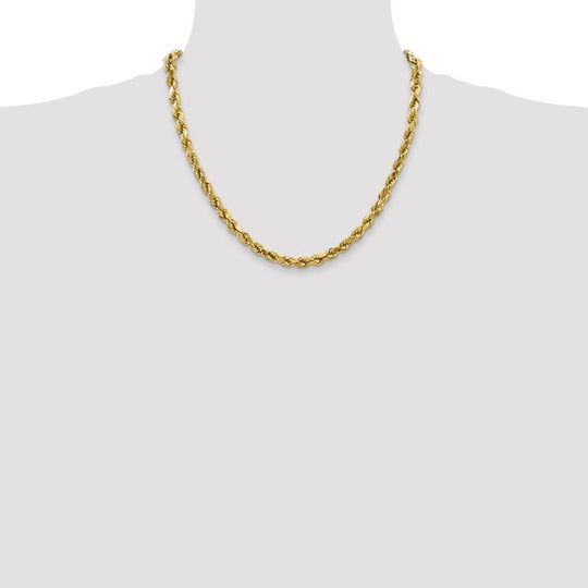 10K Semi-Solid Rope Chain, 4mm Diamond Cut