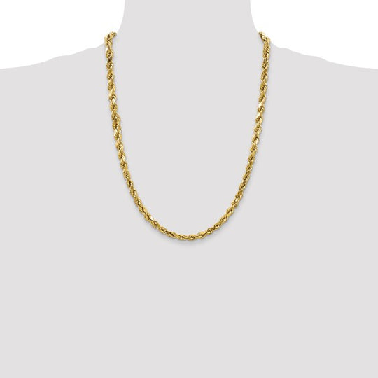 10K Yellow Gold Semi-Solid Rope Chain, 24 inches, 4mm with Lobster Clasp
