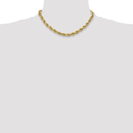 10k Yellow Gold 4.9mm 16 Inch Semi-Solid Rope Chain with Lobster Clasp