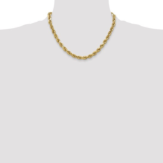  Cadena de Oro Amarillo 10K – 18” (45.7 cm), 4.9 mm Estilo Cuerda Semi-Sólida con Corte Diamantado y Cierre de Langosta