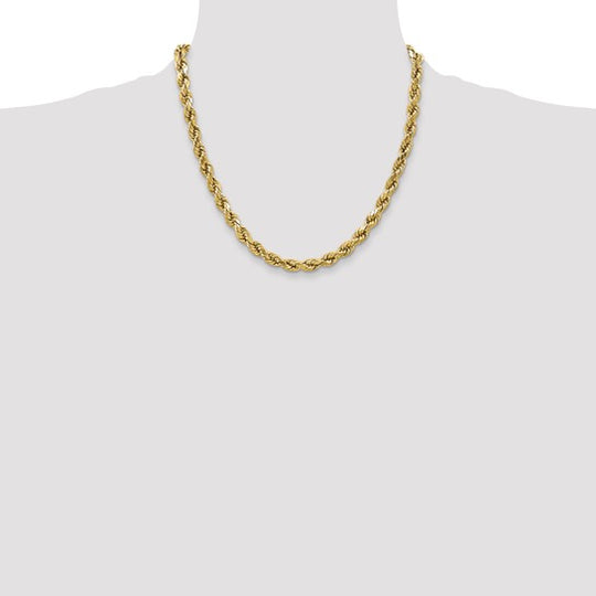 10K Yellow Gold Rope Chain, 20 inches, 4.9 mm, Semi-Solid, Diamond Cut with Lobster Clasp