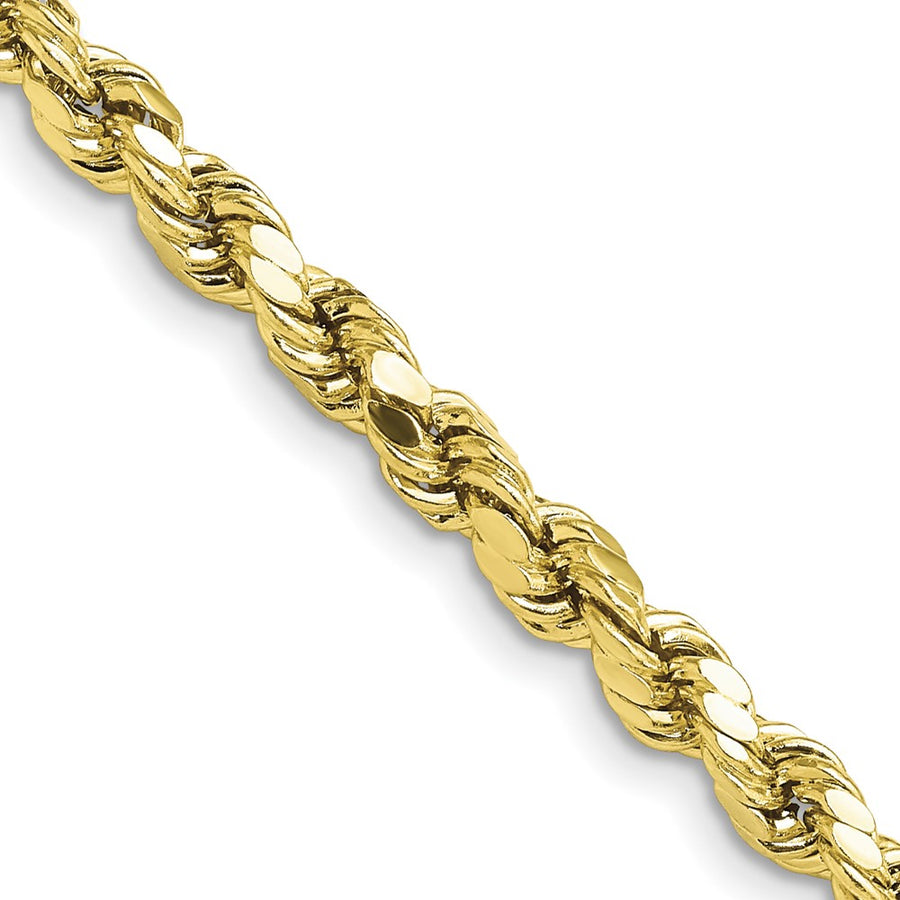 Cadena de Cuerda de Oro Amarillo 10K, 20 pulgadas, 4.9 mm, Semi-Sólida, Corte Diamante con Cierre Langosta