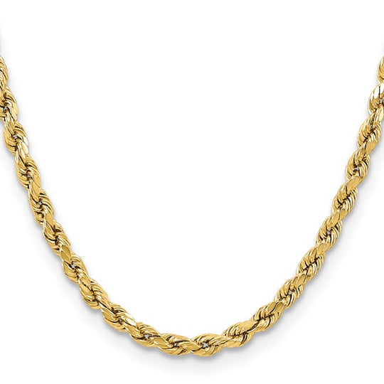 10k Yellow Gold Diamond Cut Rope Chain – 5.5 mm, 16 Inches, Semi-Solid with Lobster Clasp