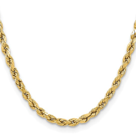Cadena de Cuerda Corte Diamante de Oro Amarillo 10k – 5.5 mm, 16 Pulgadas, Semi-Sólida con Cierre Langosta