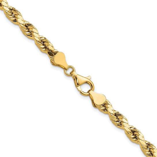 Cadena de Cuerda Corte Diamante de Oro Amarillo 10k – 5.5 mm, 16 Pulgadas, Semi-Sólida con Cierre Langosta