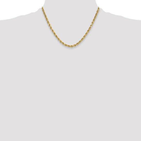 Cadena de Cuerda Corte Diamante en Oro Amarillo de 10K – 5.5 mm, 18 Pulgadas, Semi-Sólida con Broche Langosta