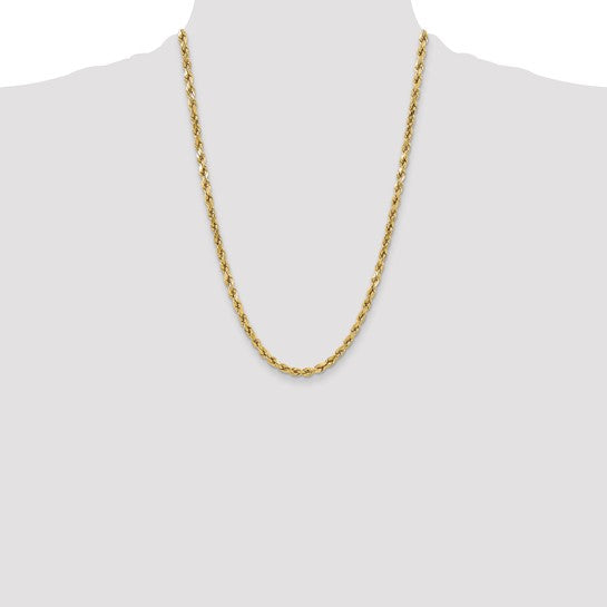 Cadena de Cuerda 10K Oro Amarillo 5.5 mm Semi-Sólida con Corte Diamante – 24 Pulgadas