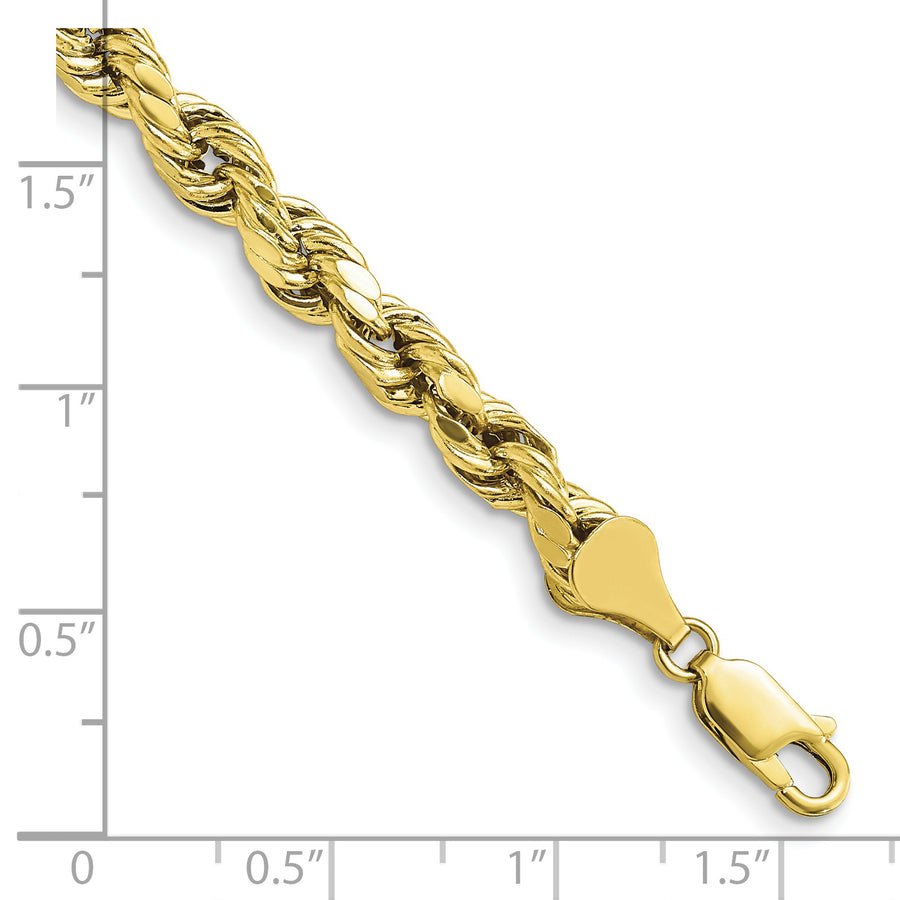 Pulsera de Cuerda Semi-Sólida de Oro Amarillo 10K, 7 Pulgadas, 5.5 mm con Broche de Langosta