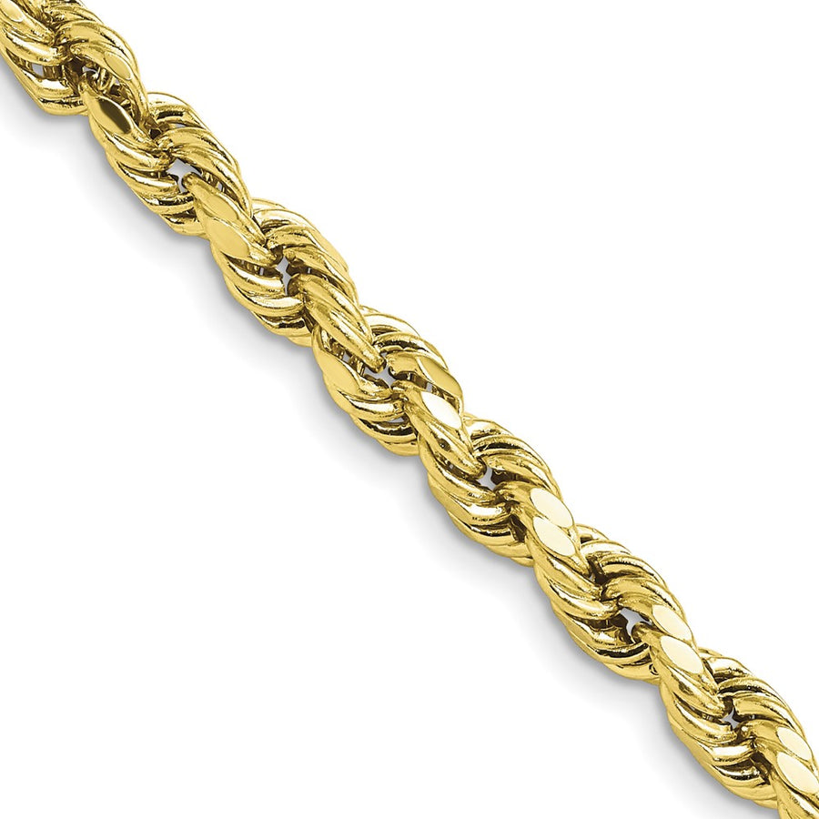Cadena de Cuerda Corte Diamante de Oro Amarillo 10k – 5.5 mm, 16 Pulgadas, Semi-Sólida con Cierre Langosta