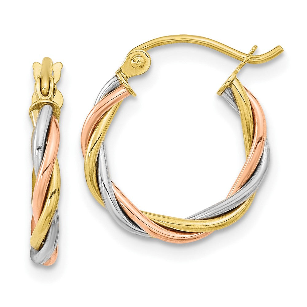 Pendientes de Aro Torcido en Oro Tri-Color Pulido de 10K