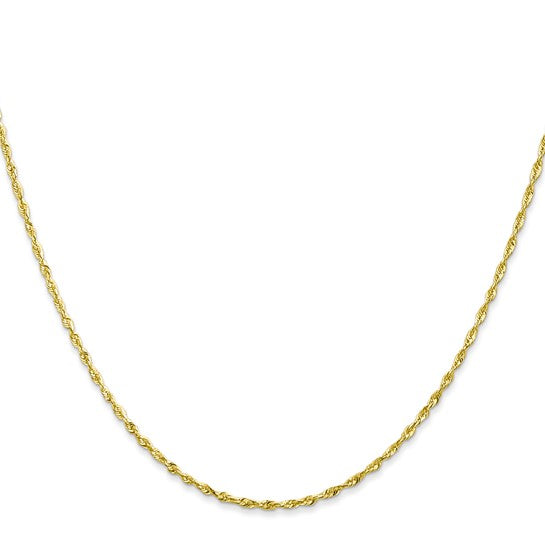 Cadena de Oro Amarillo 10K – 1.5 mm Extra Ligera Estilo Cuerda con Corte Diamantado y Cierre de Langosta