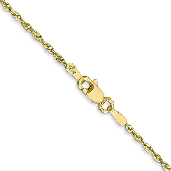 Cadena de Oro Amarillo 10K – 1.5 mm Extra Ligera Estilo Cuerda con Corte Diamantado y Cierre de Langosta