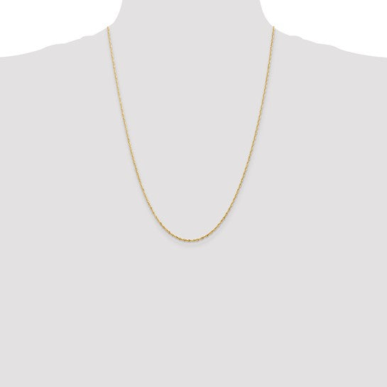 Cadena de Oro Amarillo 10K – 1.5 mm Extra Ligera Estilo Cuerda con Corte Diamantado y Cierre de Langosta
