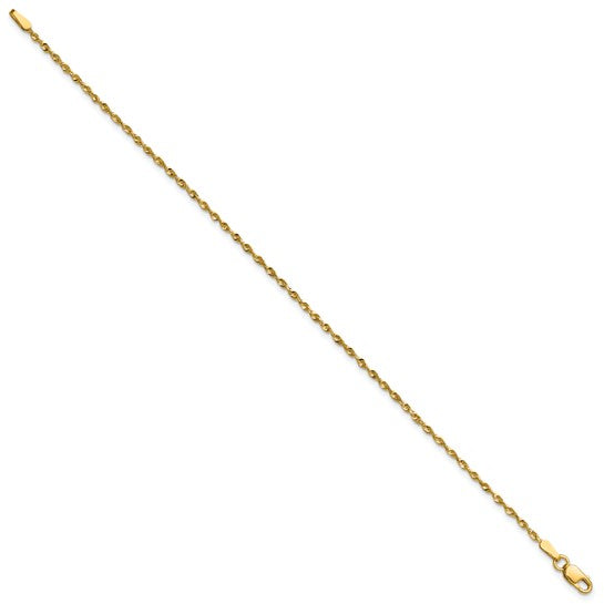 Tobillera de Cuerda Ligera Extra con Corte Diamante en Oro de 10k