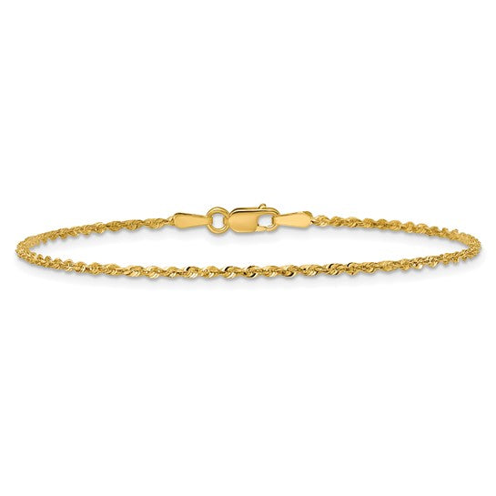 Tobillera de Cuerda Ligera Extra con Corte Diamante en Oro de 10k