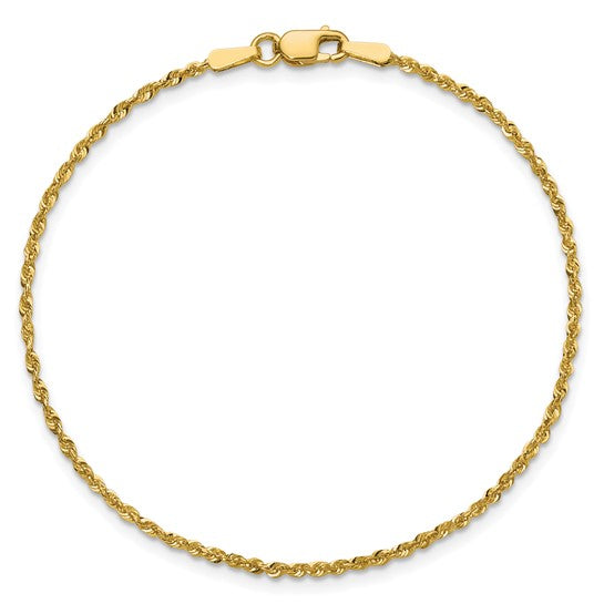 Pulsera de Cuerda Extra Ligera en Oro Amarillo de 10K, 1.5 mm con Corte Diamante y Broche de Langosta