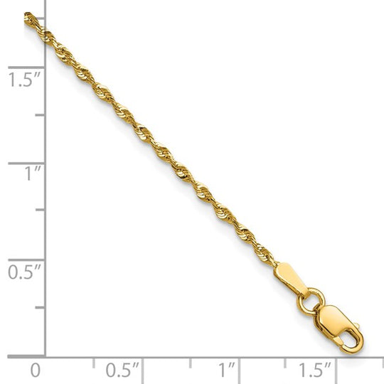 Cadena de Cuerda Extra Ligera de Oro Amarillo de 10K – 1.5 mm