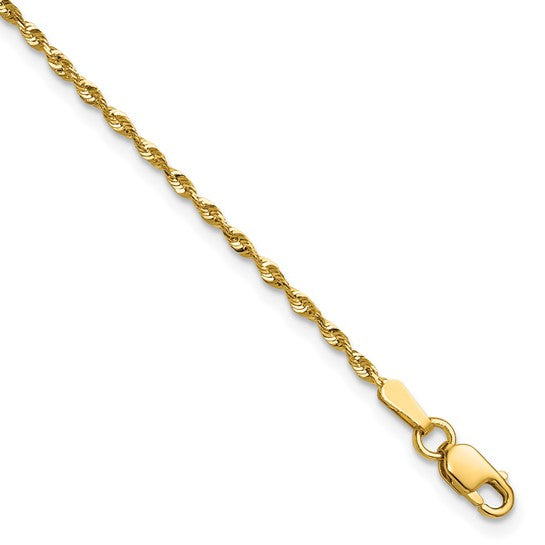 Tobillera de Oro Amarillo 10K Tipo Cuerda Extra-Ligera con Cierre de Langosta de 1.5mm