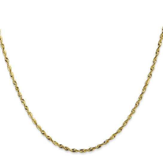 Cadena de Oro Amarillo de 10K – 1.8 mm, Estilo Cuerda Extra Ligera con Corte Diamante