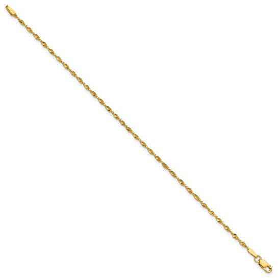 Cadena Extra Ligera de Oro Amarillo 10K 1.8mm (Cuerda, Corte Diamante, Cierre de Langosta)