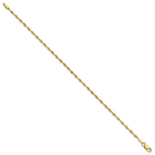 Cadena Extra Ligera de Oro Amarillo 10K 1.8mm (Cuerda, Corte Diamante, Cierre de Langosta)