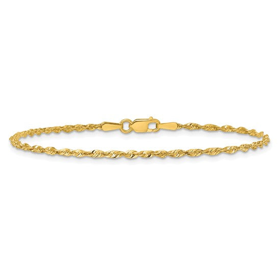 Cadena Extra Ligera de Oro Amarillo 10K 1.8mm (Cuerda, Corte Diamante, Cierre de Langosta)