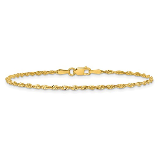 Cadena Extra Ligera de Oro Amarillo 10K 1.8mm (Cuerda, Corte Diamante, Cierre de Langosta)