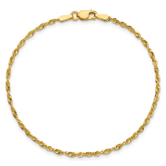 Cadena Extra Ligera de Oro Amarillo 10K 1.8mm (Cuerda, Corte Diamante, Cierre de Langosta)