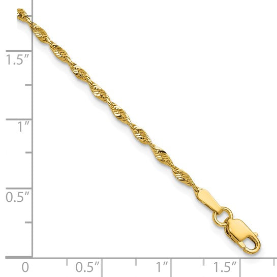 Cadena Extra Ligera de Oro Amarillo 10K 1.8mm (Cuerda, Corte Diamante, Cierre de Langosta)