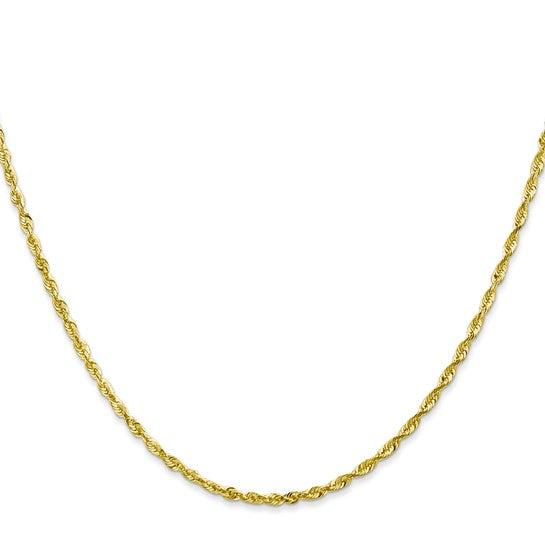 Cadena de Cuerda Extra-Ligera de 10k Oro Amarillo de 2.0mm con Cierre de Langosta