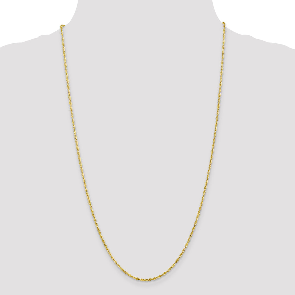 10K Yellow Gold Rope Chain, 2.0 mm Extra Light with Lobster Clasp – Diamond Cut
